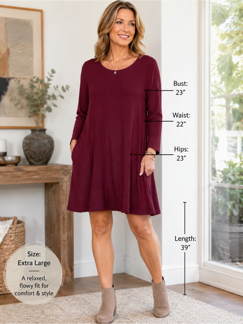 Bryn Walker Maroon Burgundy Tunic Dress – XL – Made in USA – Lagenlook